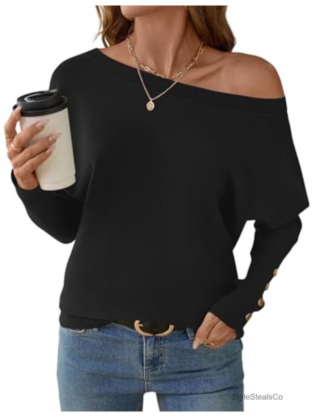 Off The Shoulder Oversized Knit Pullover Sweater Batwing Sleeve